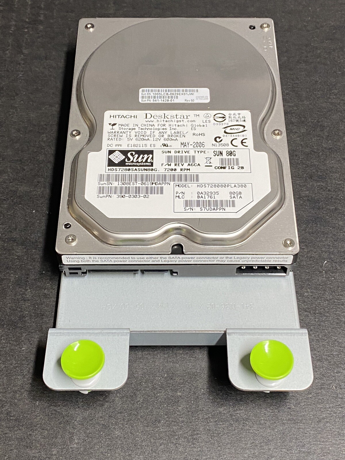 Sun 541-1428 80GB 7200RPM SATA HDD w/T1000 Bracket, 390-0303, Sun Fire T1000
