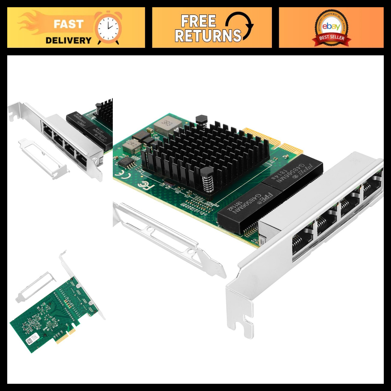 Quad RJ45 1GbE PCIe Network Card - BCM5719-4P, High-Speed NIC for Gaming & Serve