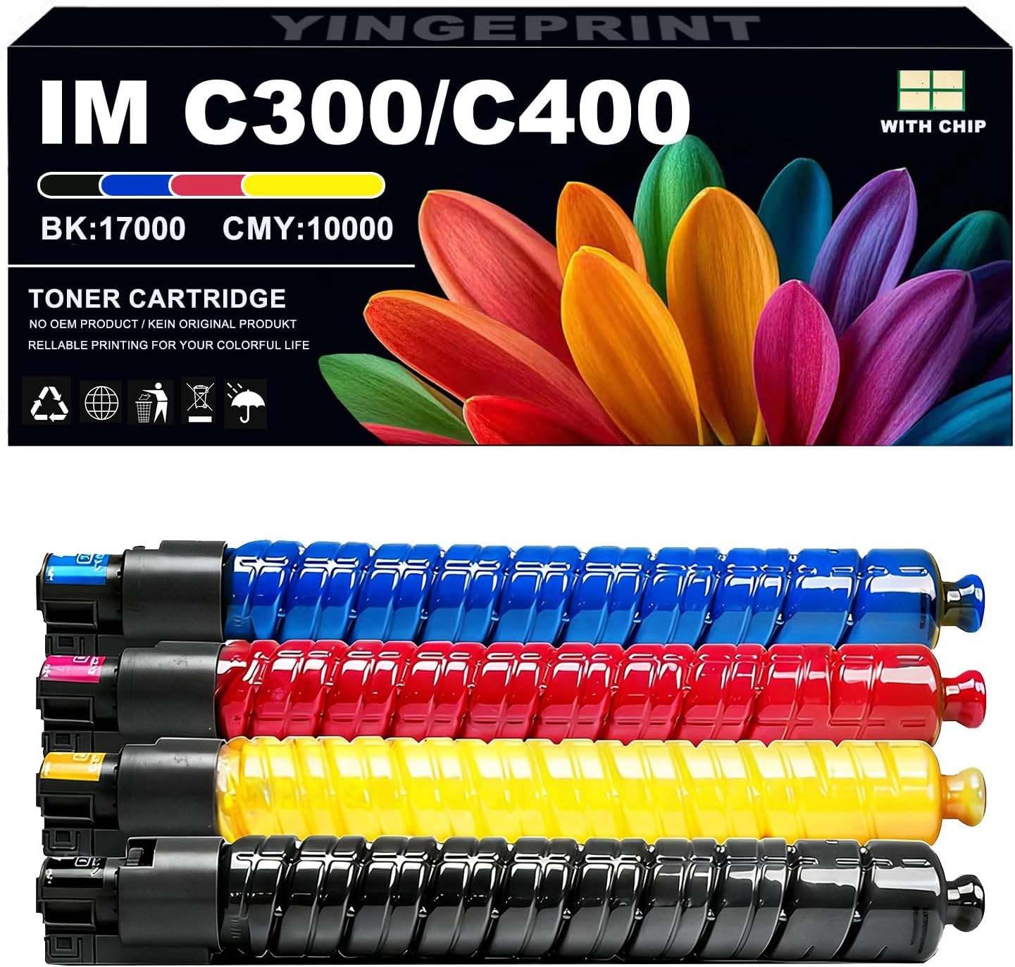 Toner Cartridge for Ricoh IM C300, IM C300F, IM C400 & IM C400F Printers 4-Pack