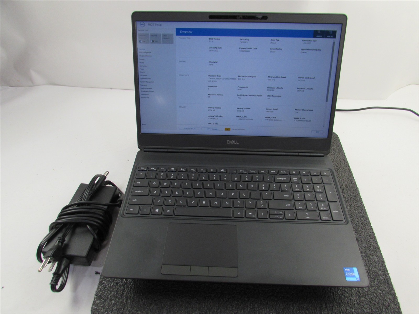 DELL PRECISION 7560 FHD I7-11850H 1TB SSD 32GB RAM RTX A3000 WIN 11 NO BATT