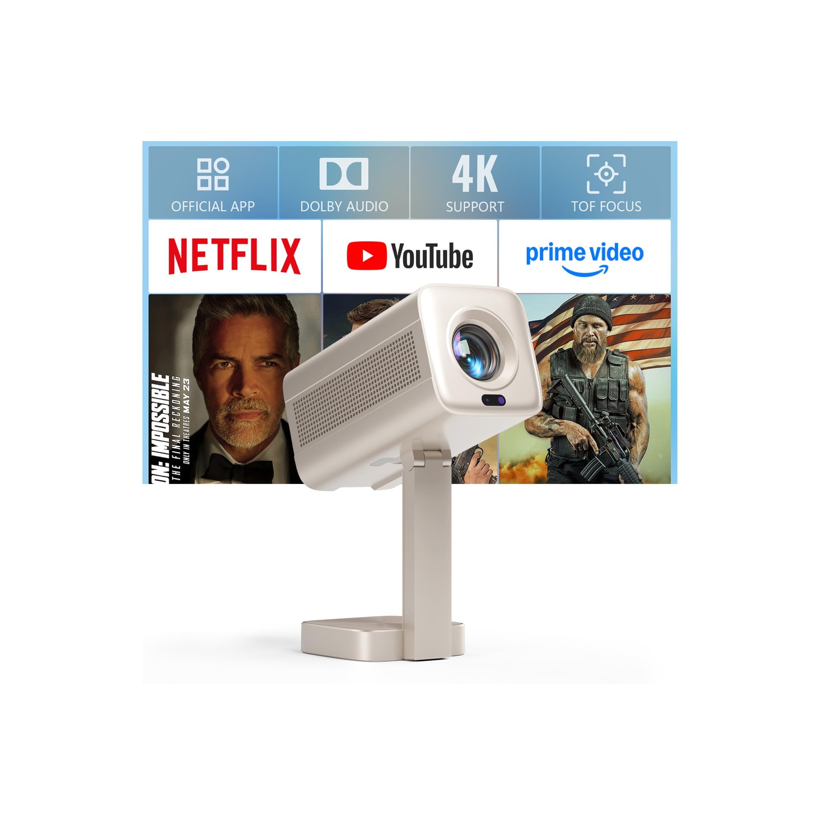 [Officially-Licensed APP & 2800 ANSI] Mini Projector with WiFi Champagne Gold