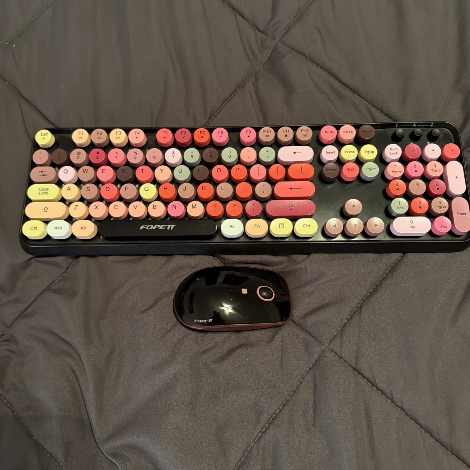 Fopett LOVELY Wireless Keyboard & Mouse Set Plug & Play Multi Color Retro QWERTY