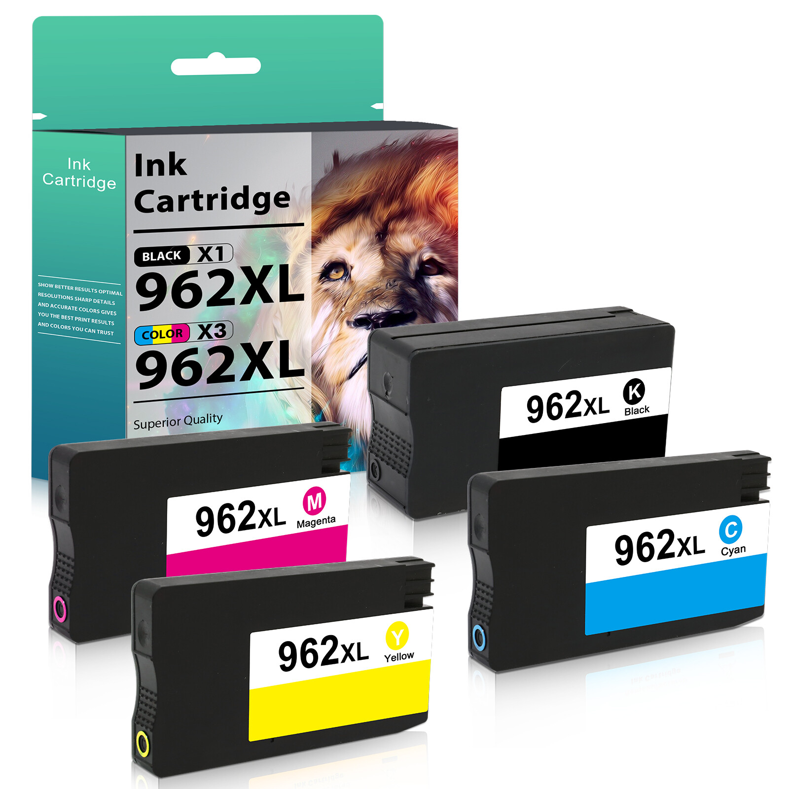 4PK 962XL High Yield BCMY Ink For HP OfficeJet Pro 9010 9015 9016 9018 9020 9025