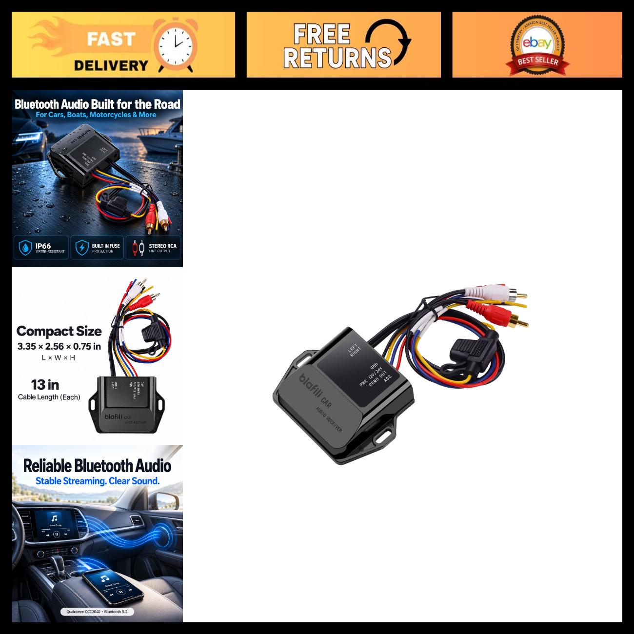 Bluetooth Car Receiver with RCA Output for Auto, Truck & Marine Audio Upgrade