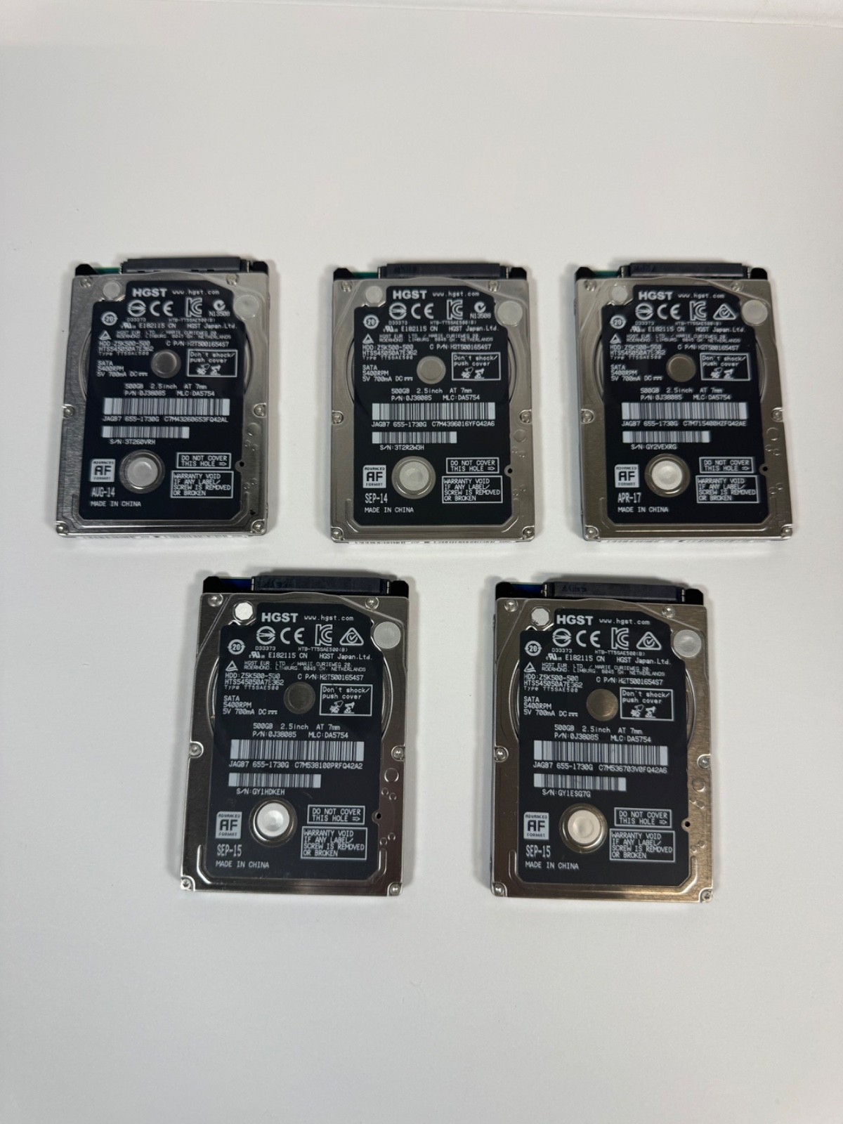 Lot of 5 HGST 500GB 2.5" SATA 7mm HDD 5400RPM Apple Mac Mini Pulls