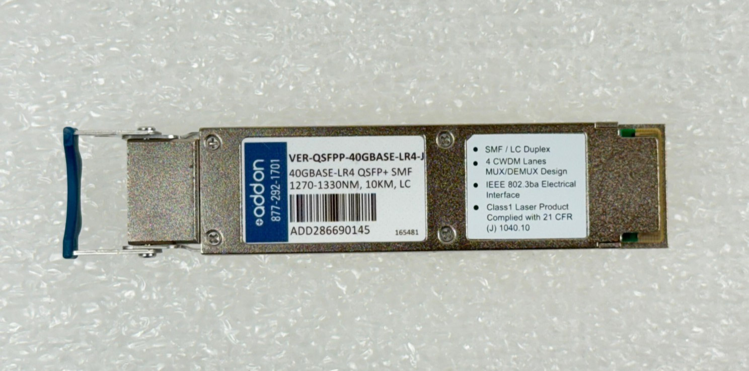 Addon VER-QSFPP-40GBASE-LR4-J 40GBASE-LR4 1310nm 10KM LC SMF QSFP+ Transceiver