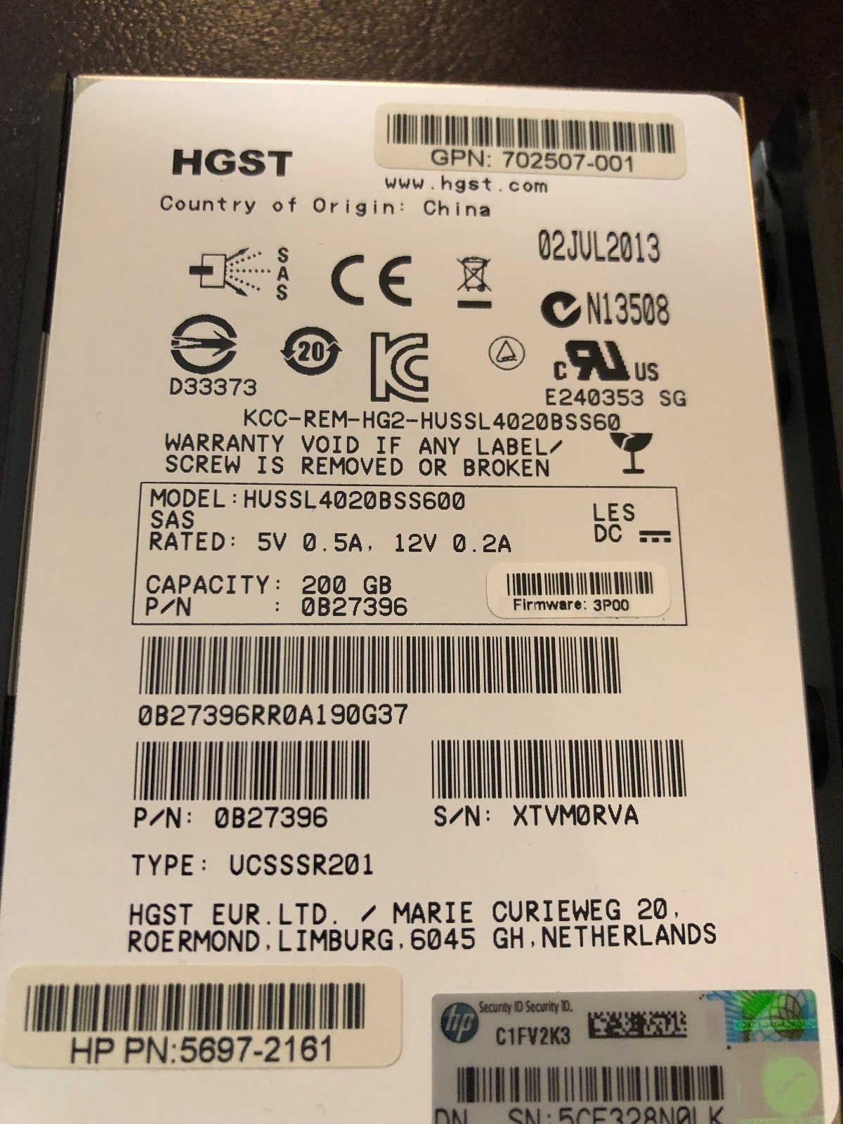 HP HGST HUSSL4020BSS600 200 GB SAS 