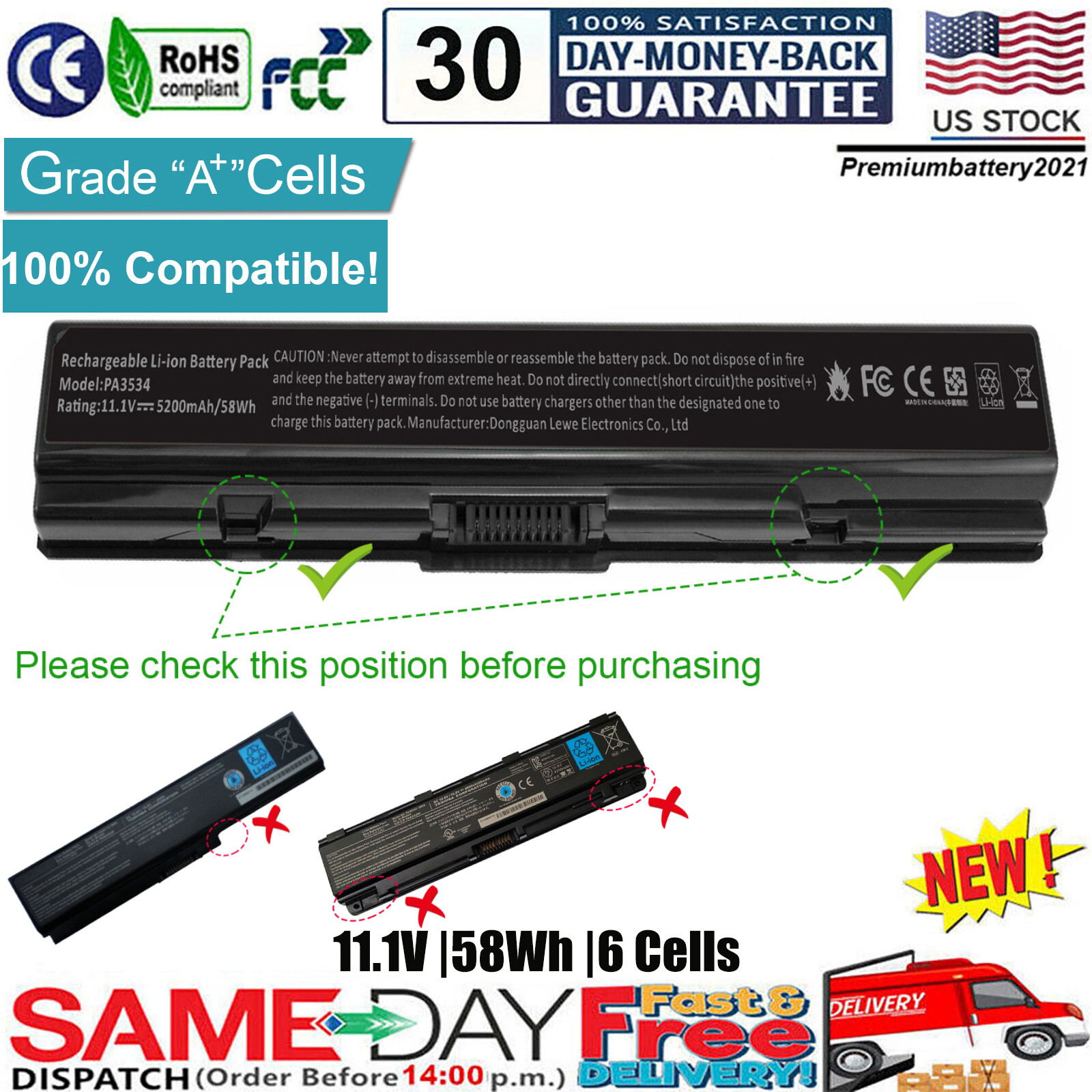 6 Cells Battery for Toshiba Satellite PA3534U-1BRS A205 A305 A505 L305 L505D