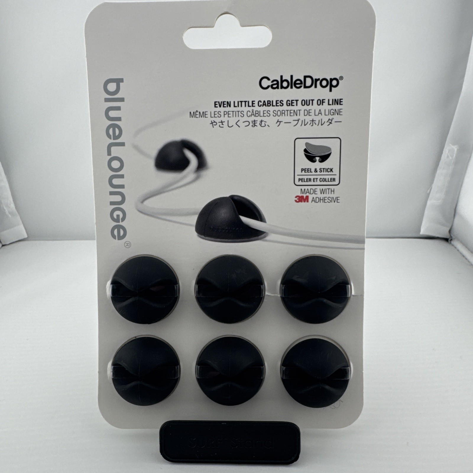 BlueLounge Cable Holders Black 6-Pack Peel & Stick Reusable Plastic
