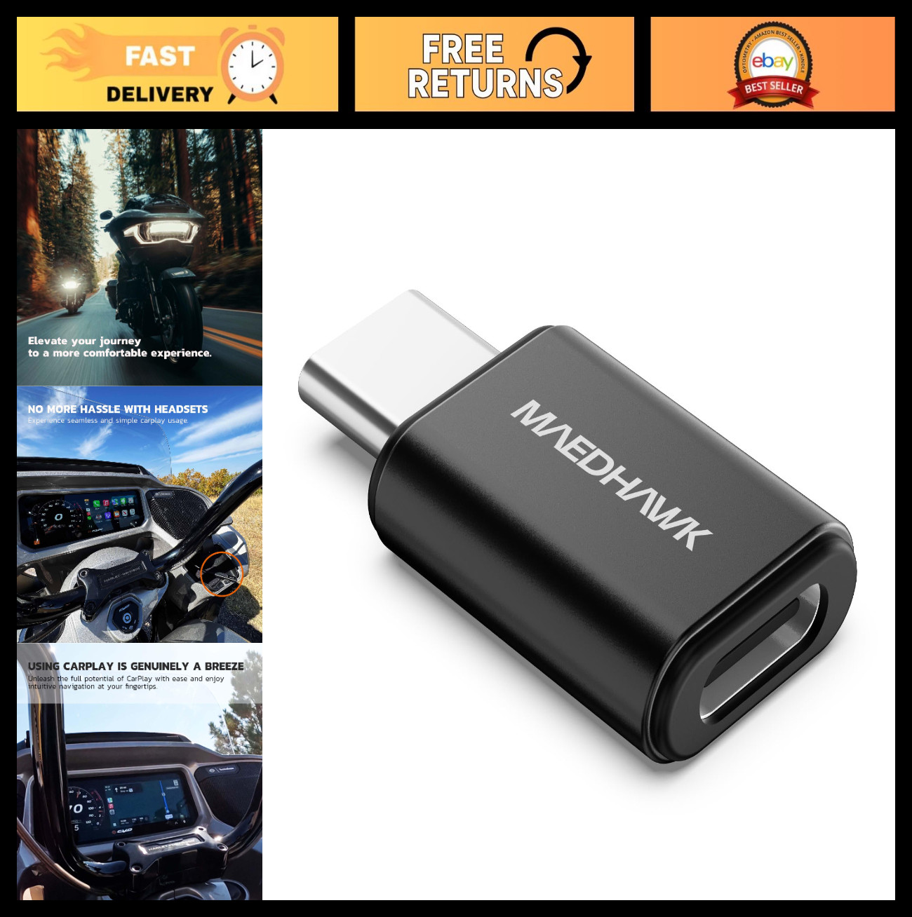 Bypass Bluetooth Headset Adapter for Motorcycle & CarPlay | USB-C Charging Port