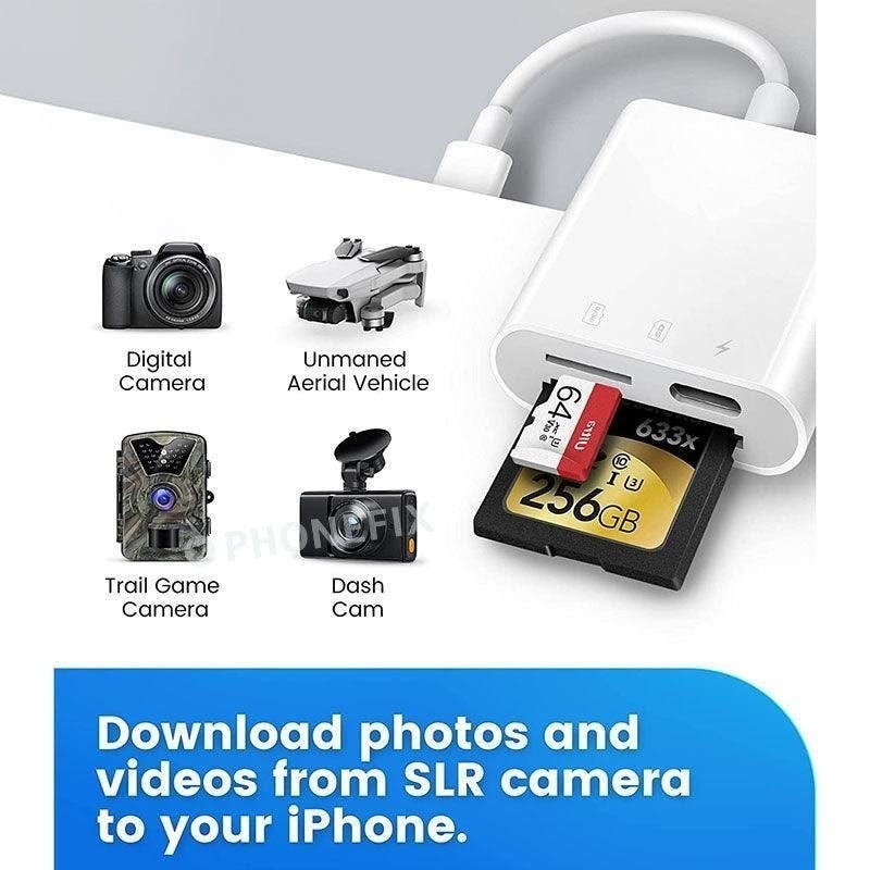 SD Card Reader for iPhone, 3-in-1 Lightning to SD Card Reader for iPhone 