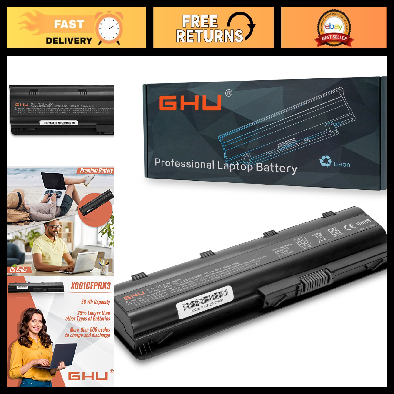Replacement Laptop Battery 58Wh for HP Compaq Presario CQ32 CQ42 CQ56 CQ72, Comp