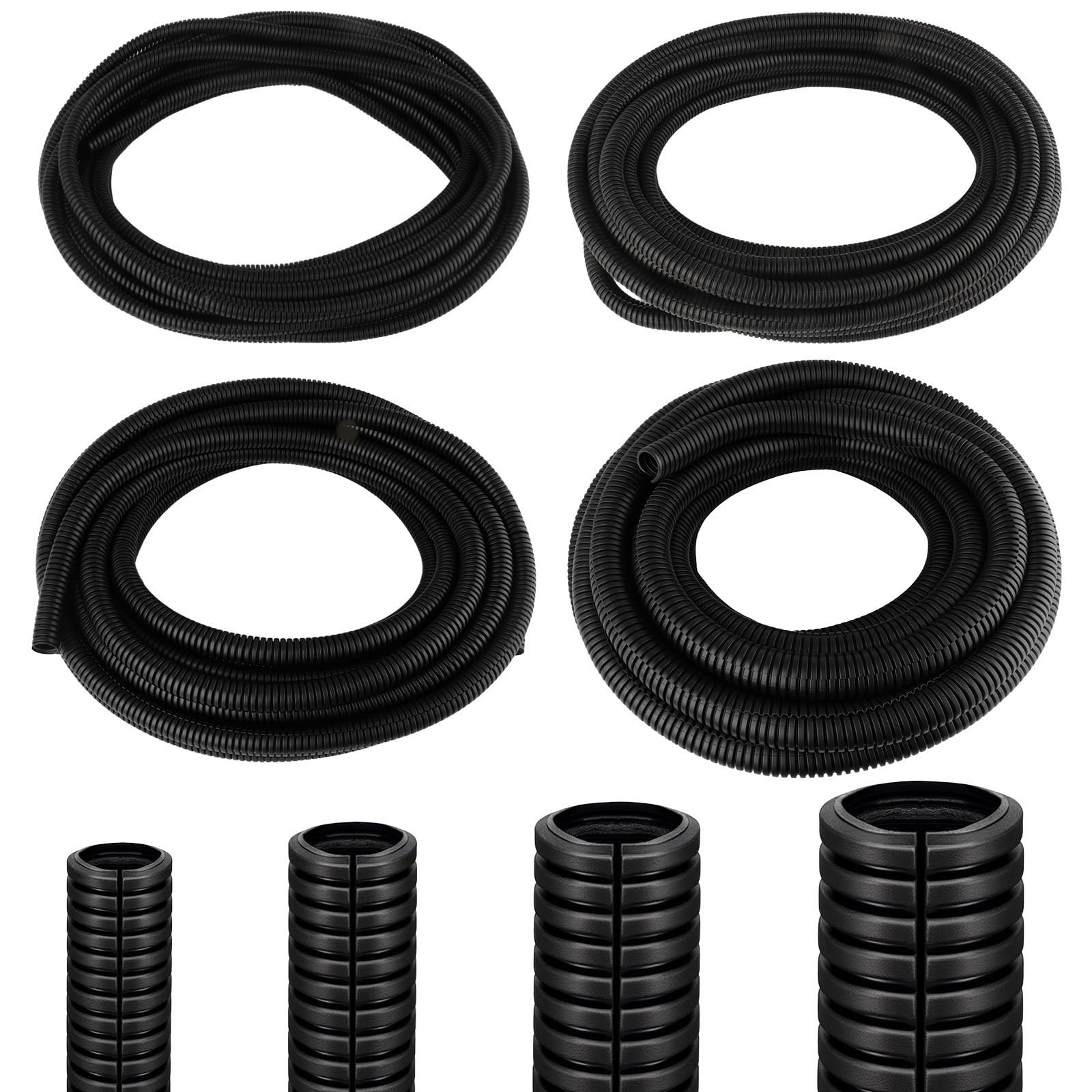 120FT Split Wire Loom - 4pc Flame Retardant Cable Sleeve, Heat Resistant, Flexib
