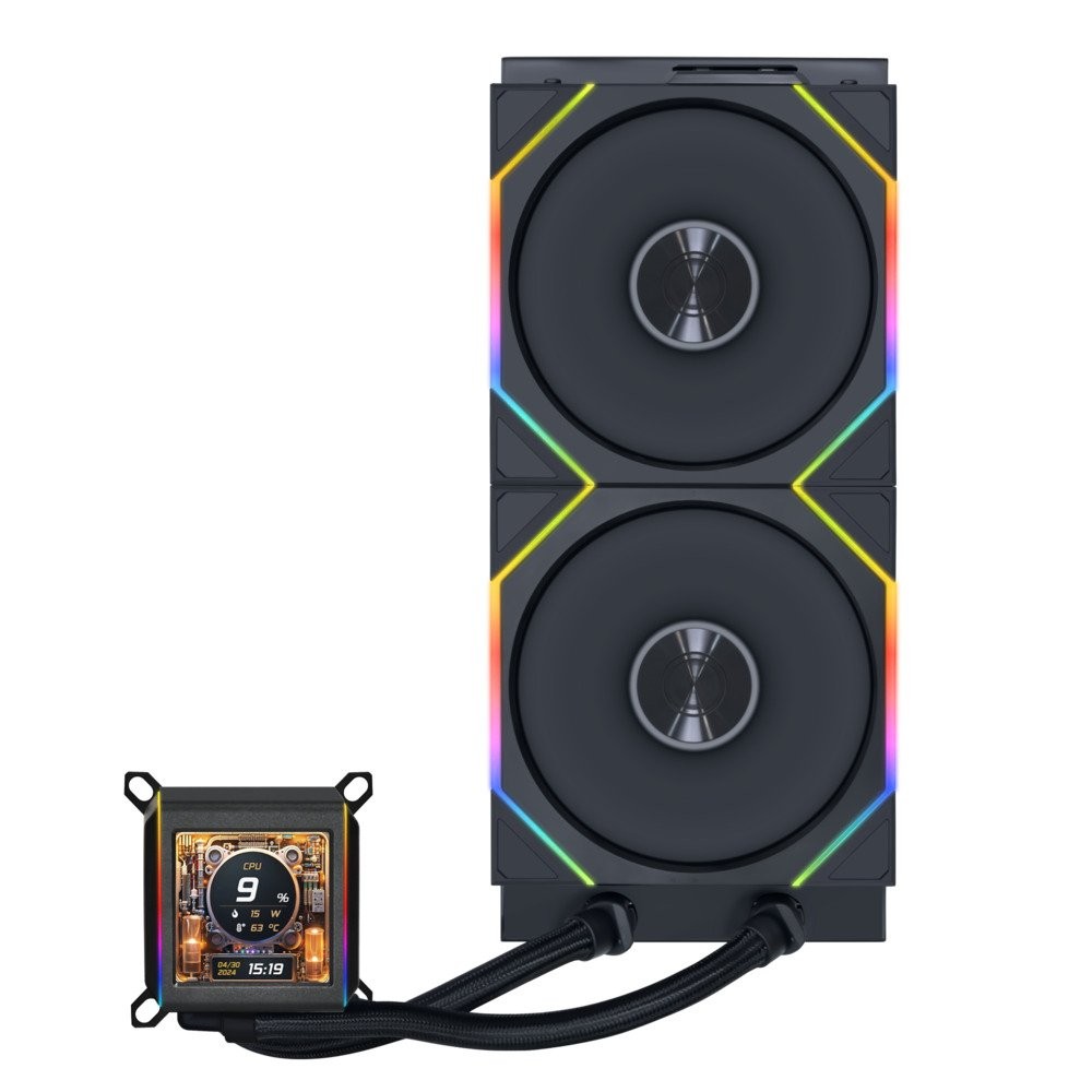 Lian Li Galahad II LCD 280mm AIO Asetek 8th Gen Liquid Cooler - 2 X 140mm RGB Fa