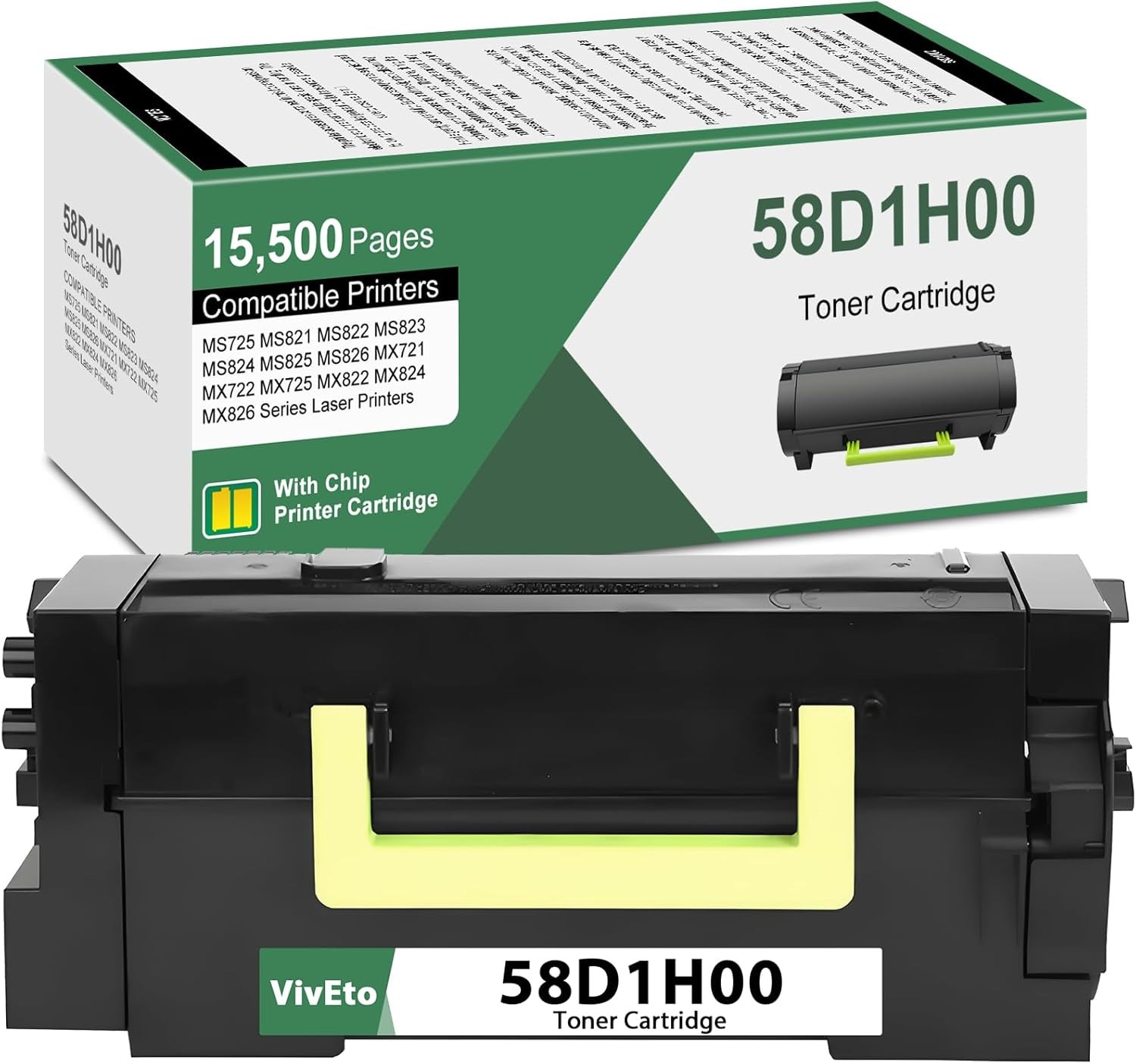 58D1H00 Black High Yield Toner w New Chip for Lexmark 58D1000 for MS725, 3276