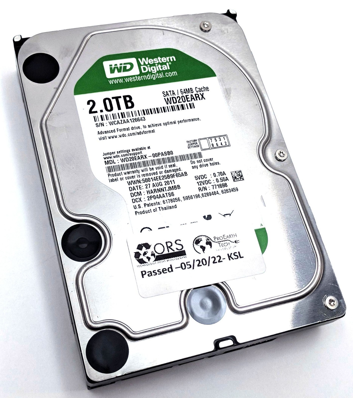 Western Digital WD Green 2TB SATA III 5400RPM 64MB 3.5" Hard Drive HDD WD20EARX