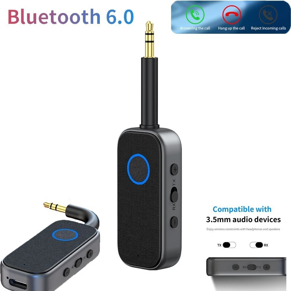 2-in-1 Bluetooth 6.0 Audio Adapter 3.5mm AUX Transmitter Receiver Car TV