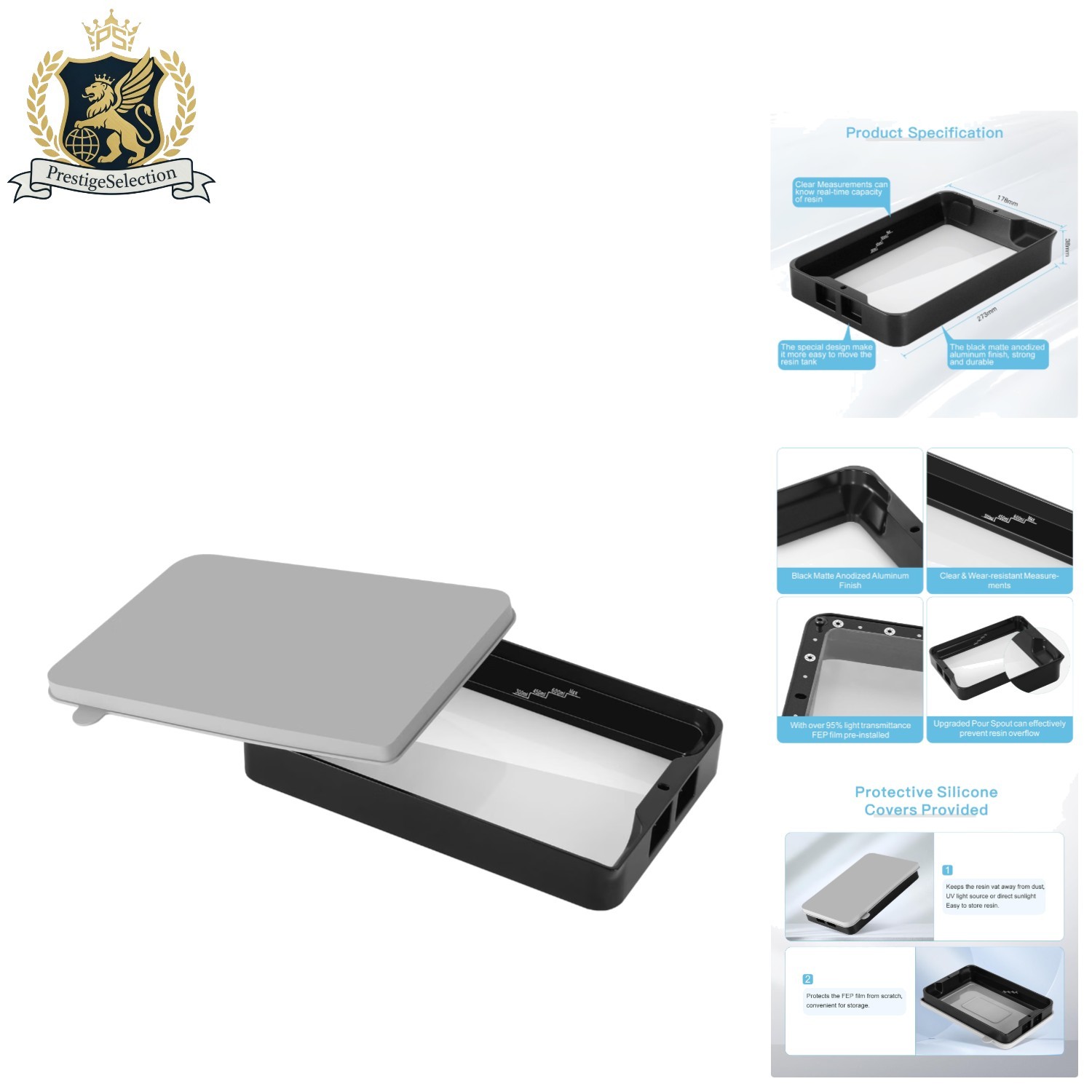 Durable 3D Resin Tank with FEP Film & 95% UV Protection - For Multiple 3D Models