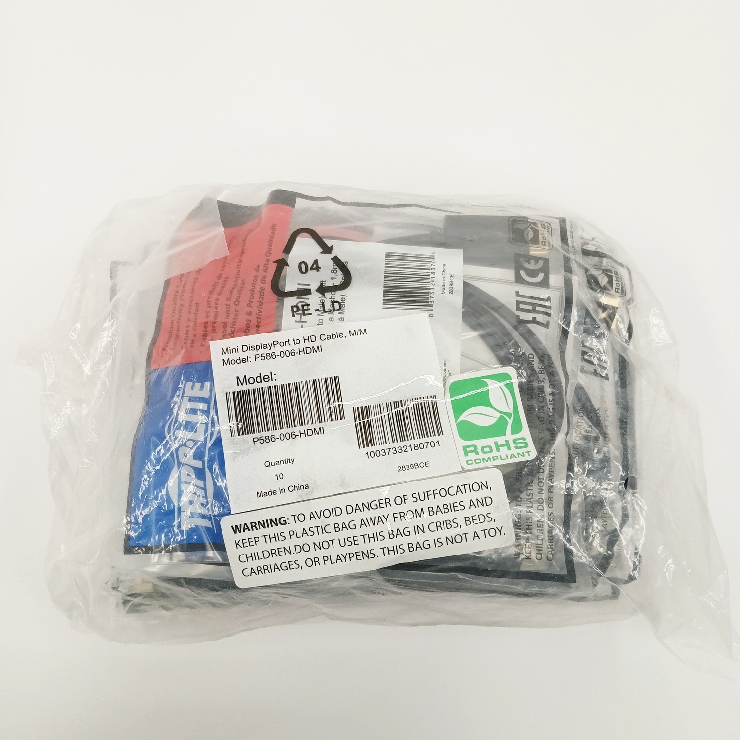 [Lot of 10] Tripp Lite Mini DisplayPort to HD Cable (M2M) 6ft - P586-006-HDMI