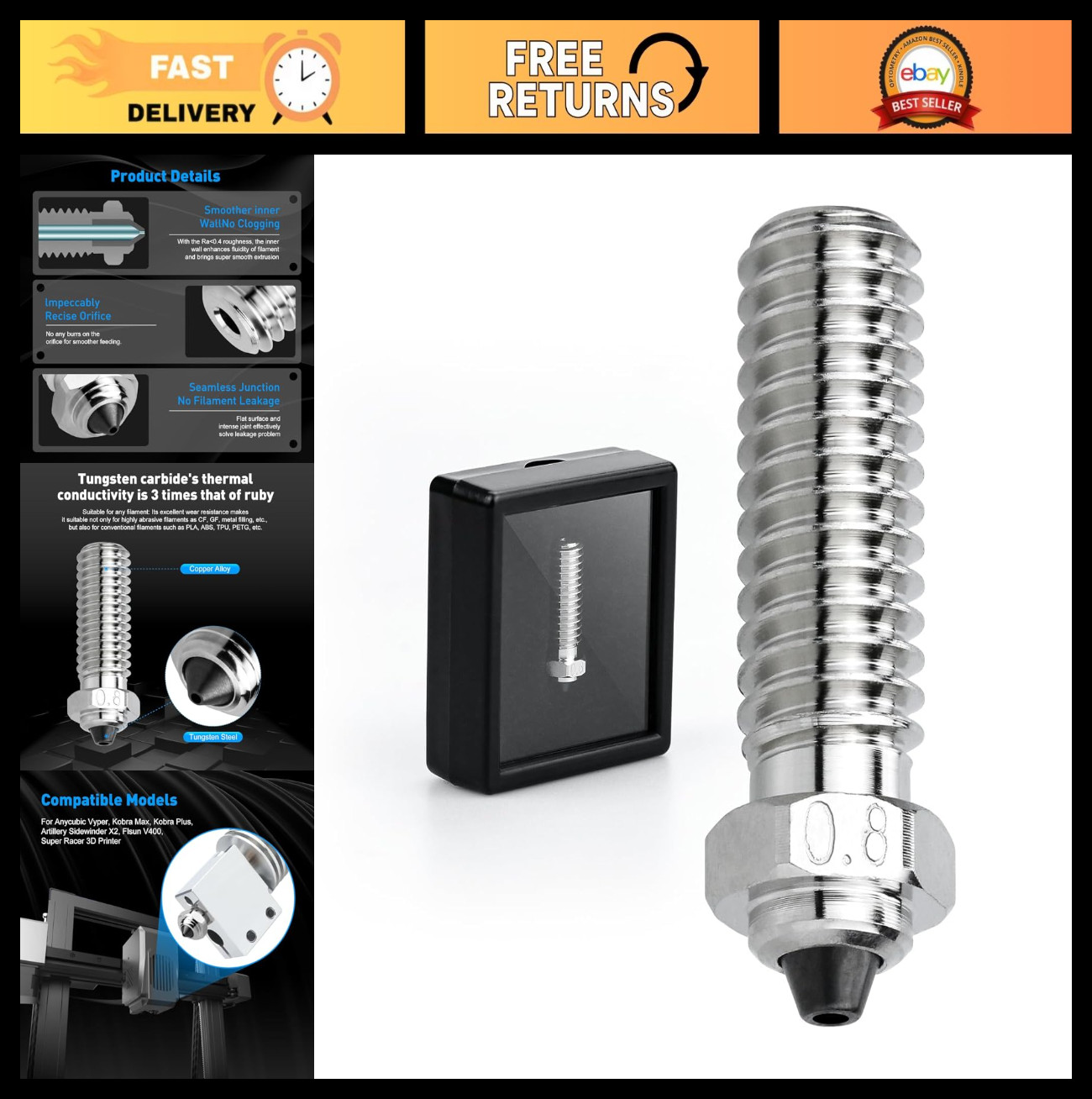 "0.8mm Tungsten Carbide Bimetal Nozzles - High Thermal Conductivity & Abrasion R