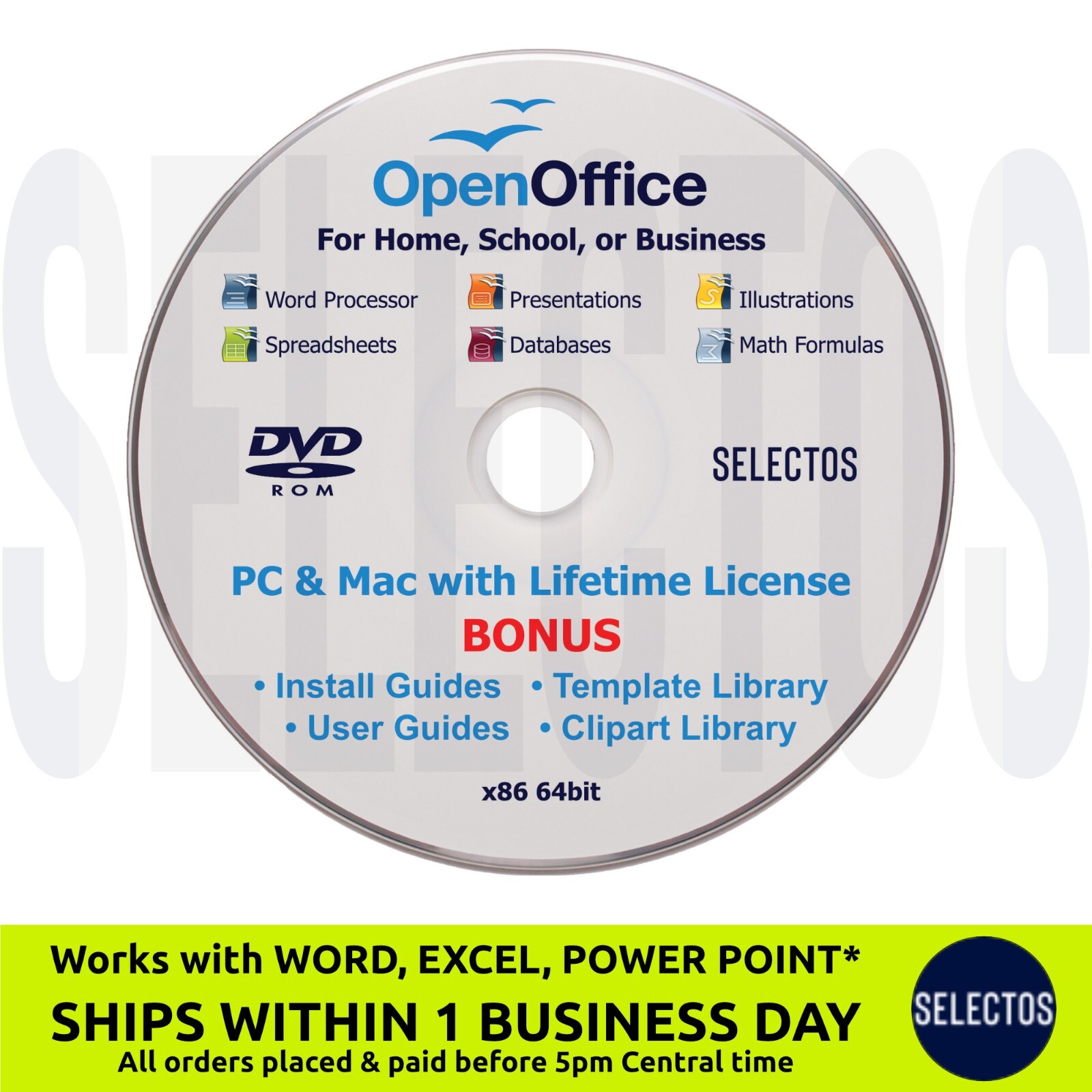 Open Office Suite 2026 DVD Disc Lifetime License  Most Popular Operating Systems