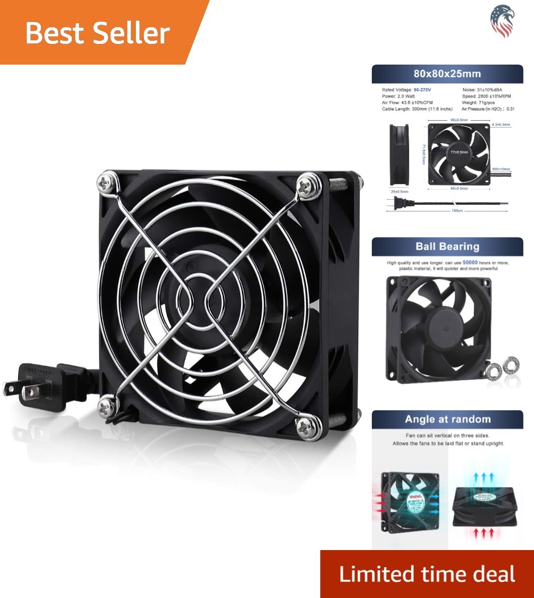 80mm Axial Fan Compatible with Desktops Brushless 110V 120V AC Power Plug