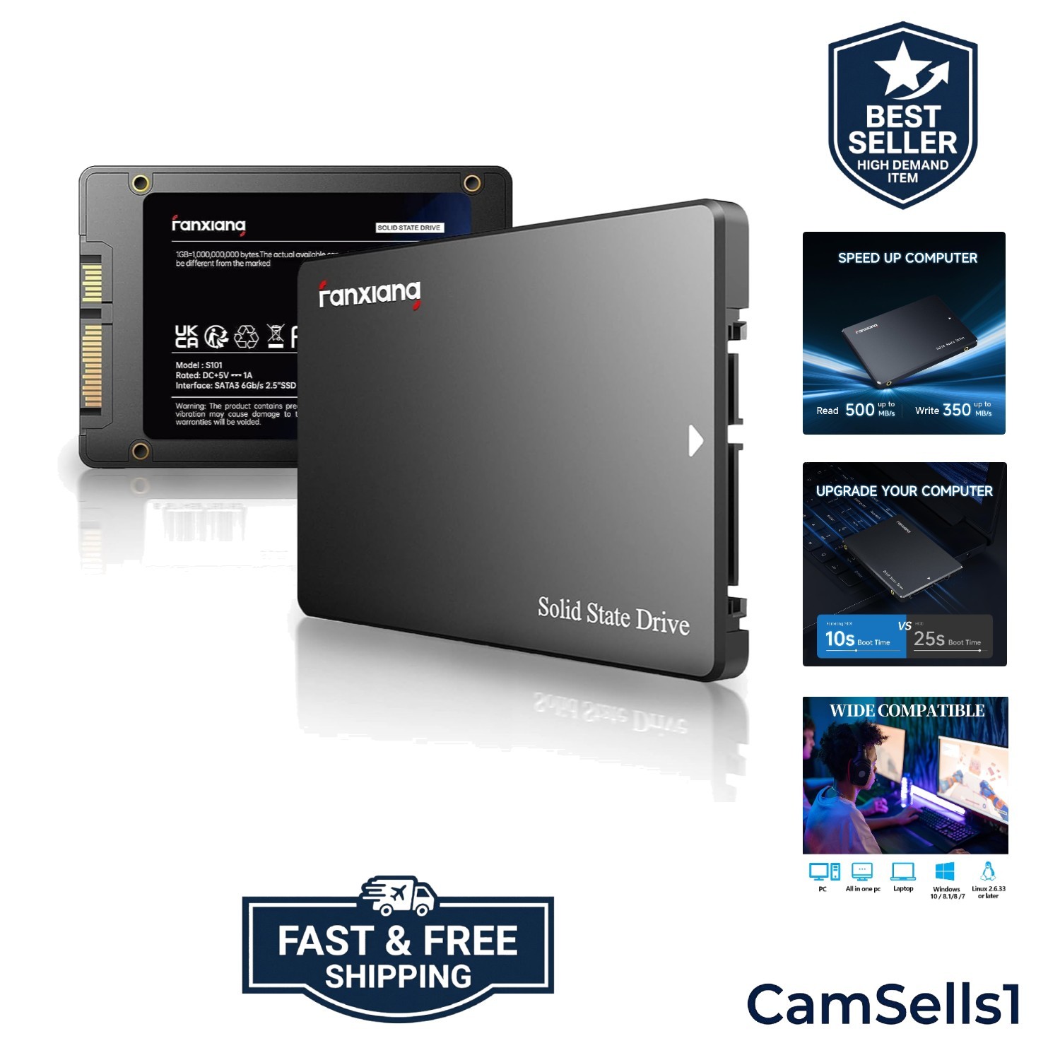 S101 128GB SSD SATA III 6Gb/s 2.5" Internal Solid State Drive, Read Speed up ...