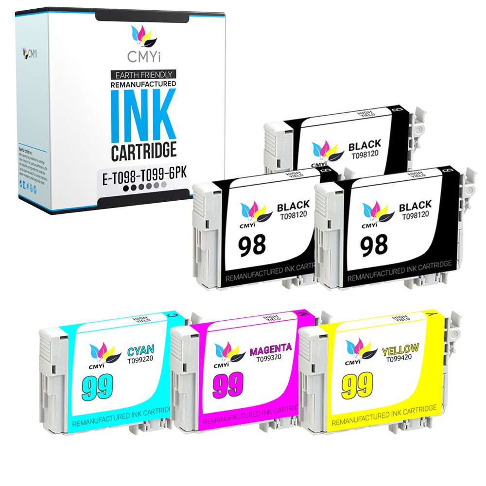 6-Pack CMYi Replacement Epson T098 T099 Ink Cartridges for Artisan 837 700 710