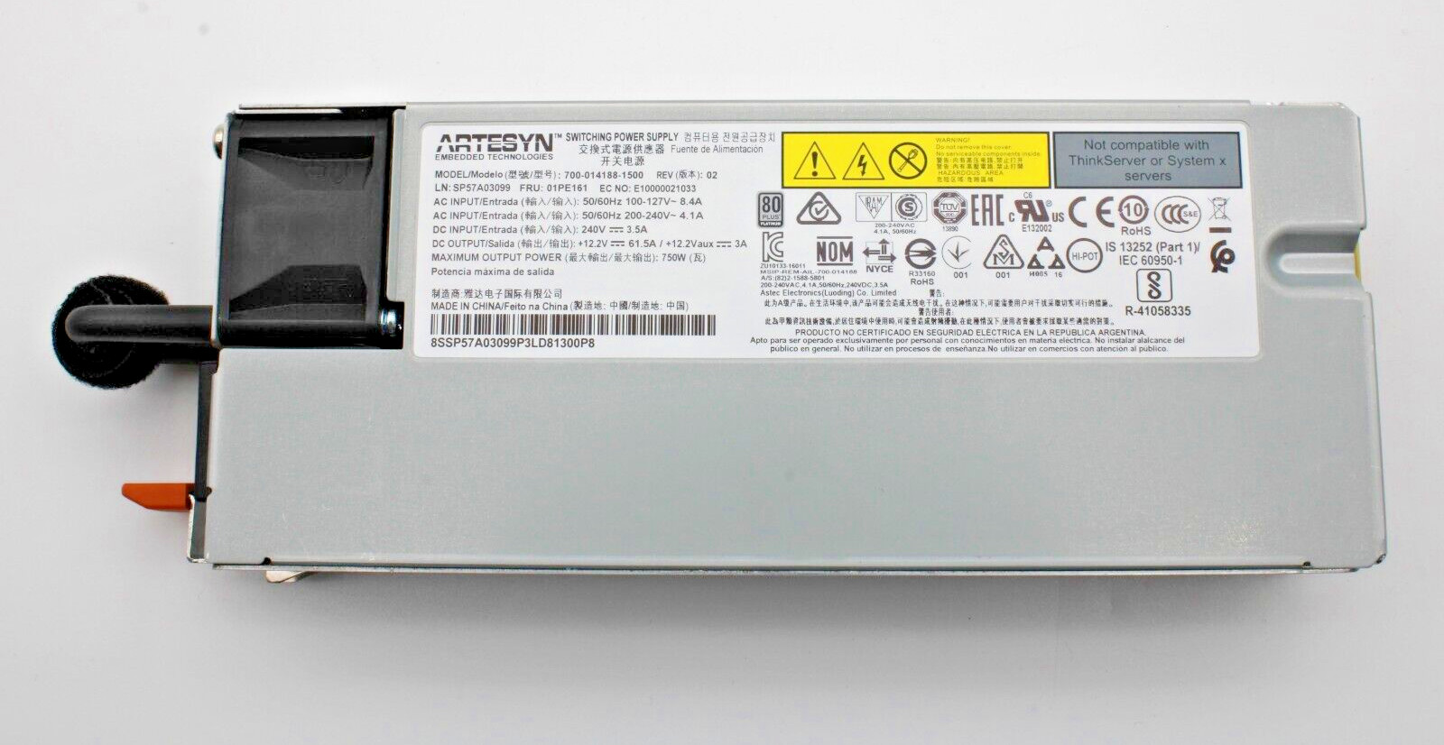 LENOVO 750 WATT POWER SUPPLY PLATINUM RD650 01PF515 01GV266 01PE161 01GV265