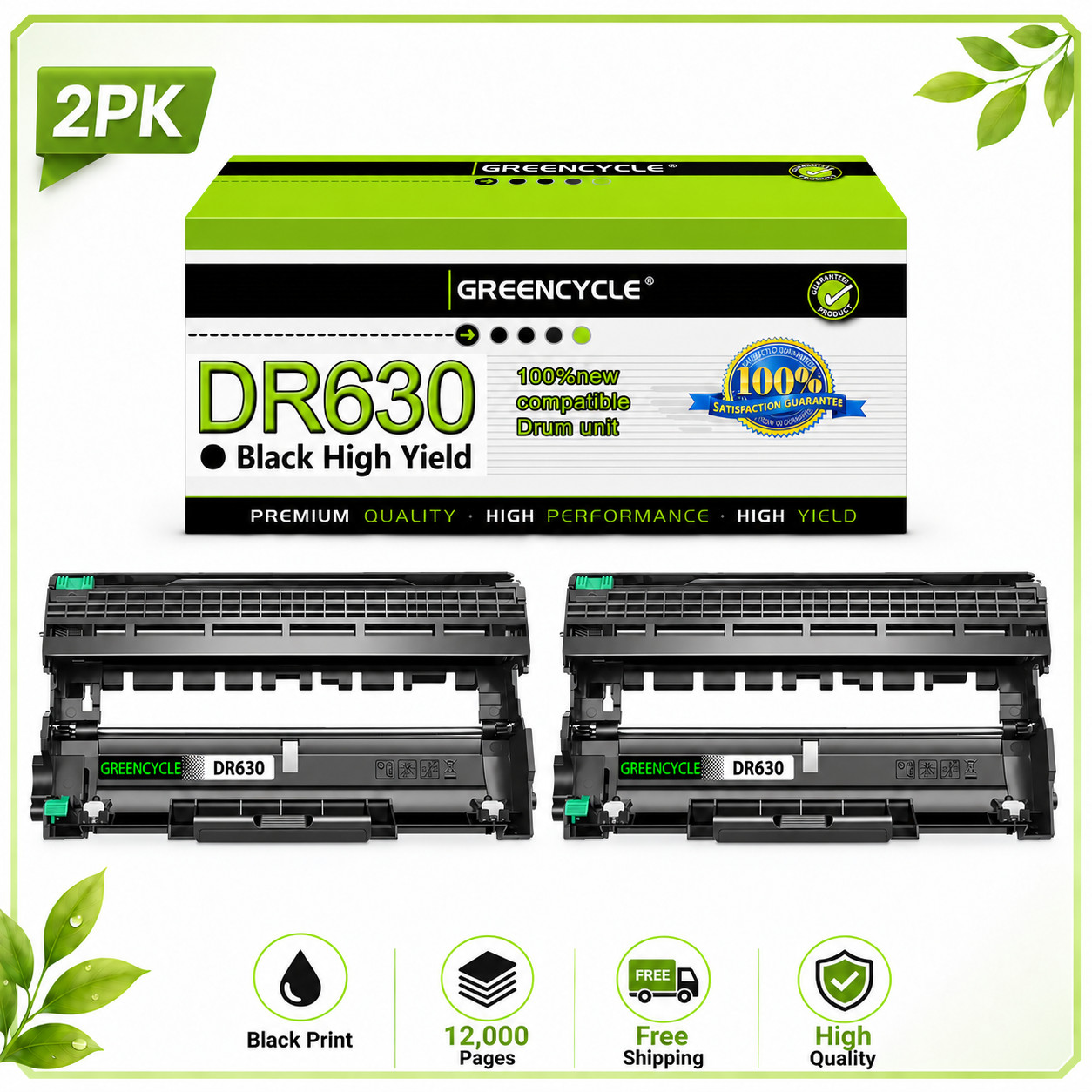 NEW 2PK Black DR630 Drum Unit for Brother MFC-L2680W MFC-L2685DW MFC-L2700DW