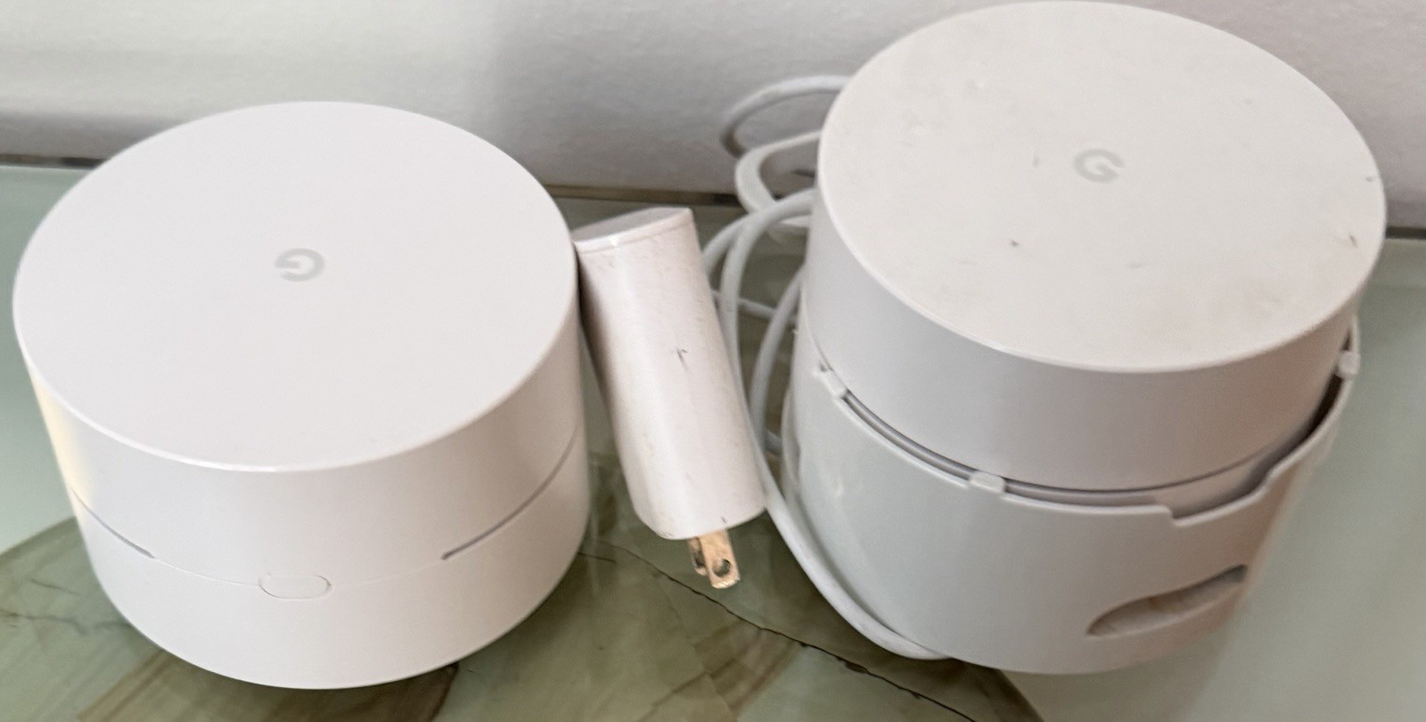 two Google Wifi AC1200 mesh routers