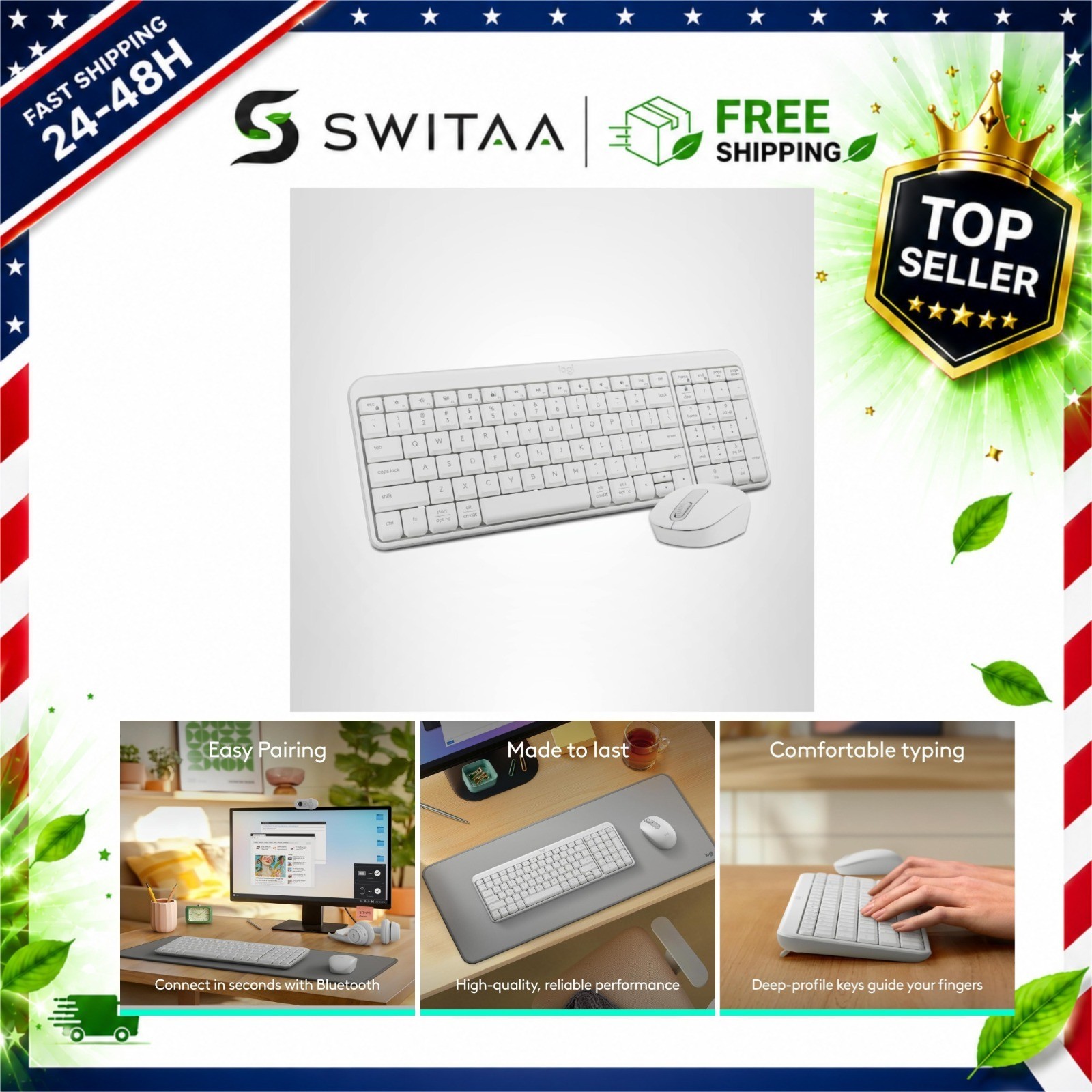 Logitech MK250 Compact Wireless Bluetooth Keyboard and Mouse Combo - White