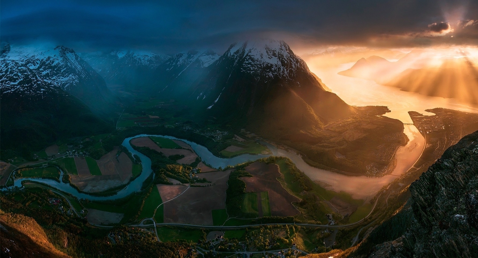 Landscape sunset norway field road mountains clouds sun Custom Gaming Mat Desk