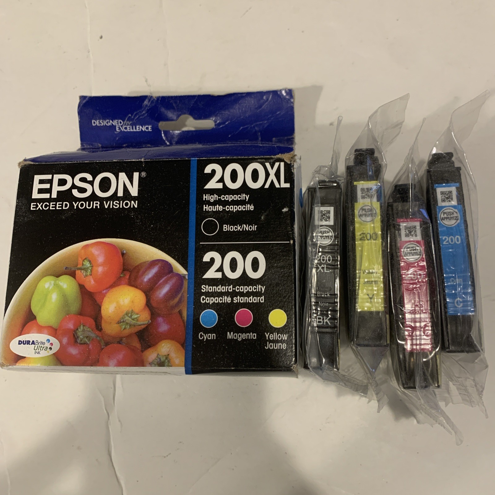Epson T200XL-BCS 200 Black and Color Ink Cartridges Open Box Zy