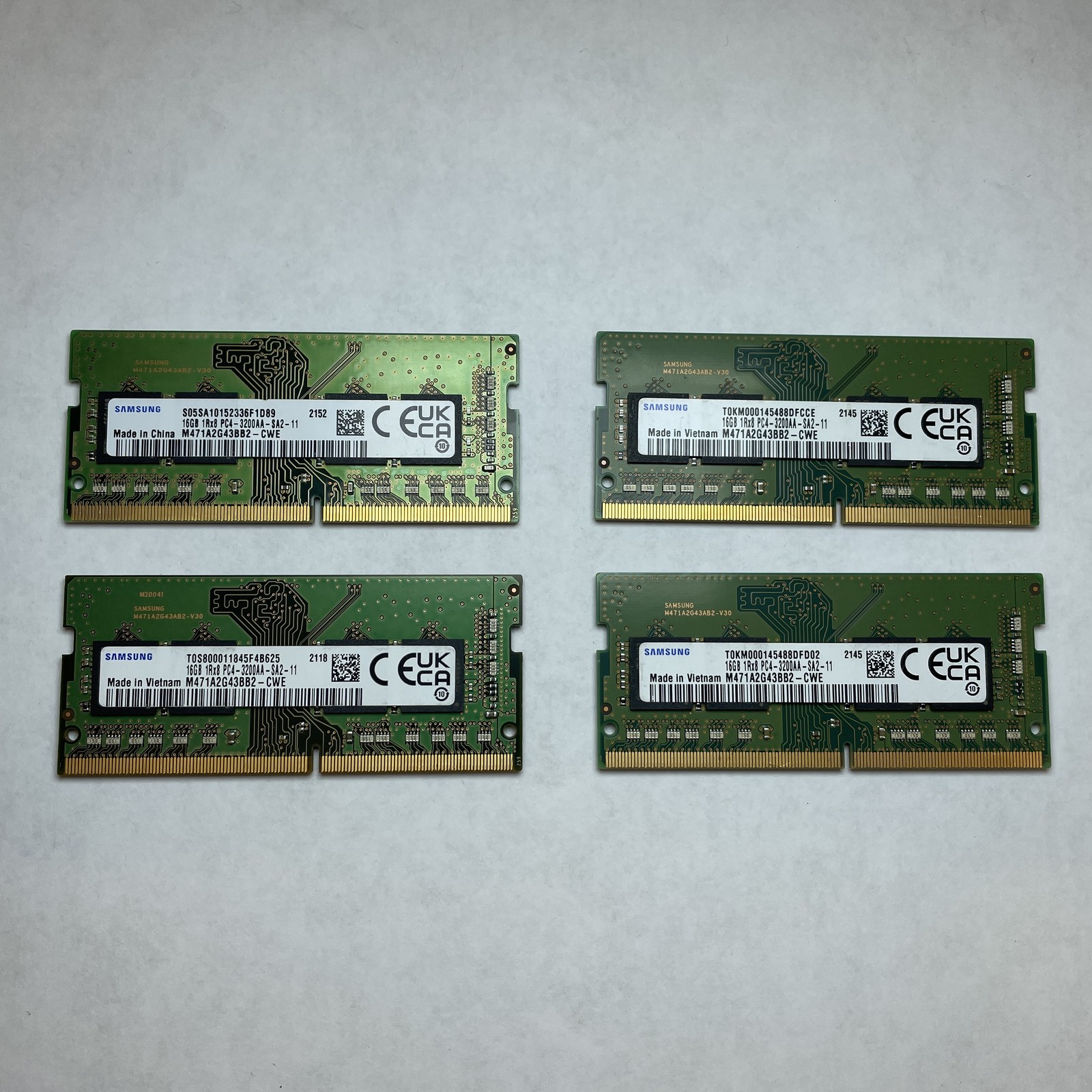 Lot of 4 Samsung M471A2G43BB2-CWE 16GB DDR4 PC4-3200AA 1Rx8 Laptop SODIMM RAM