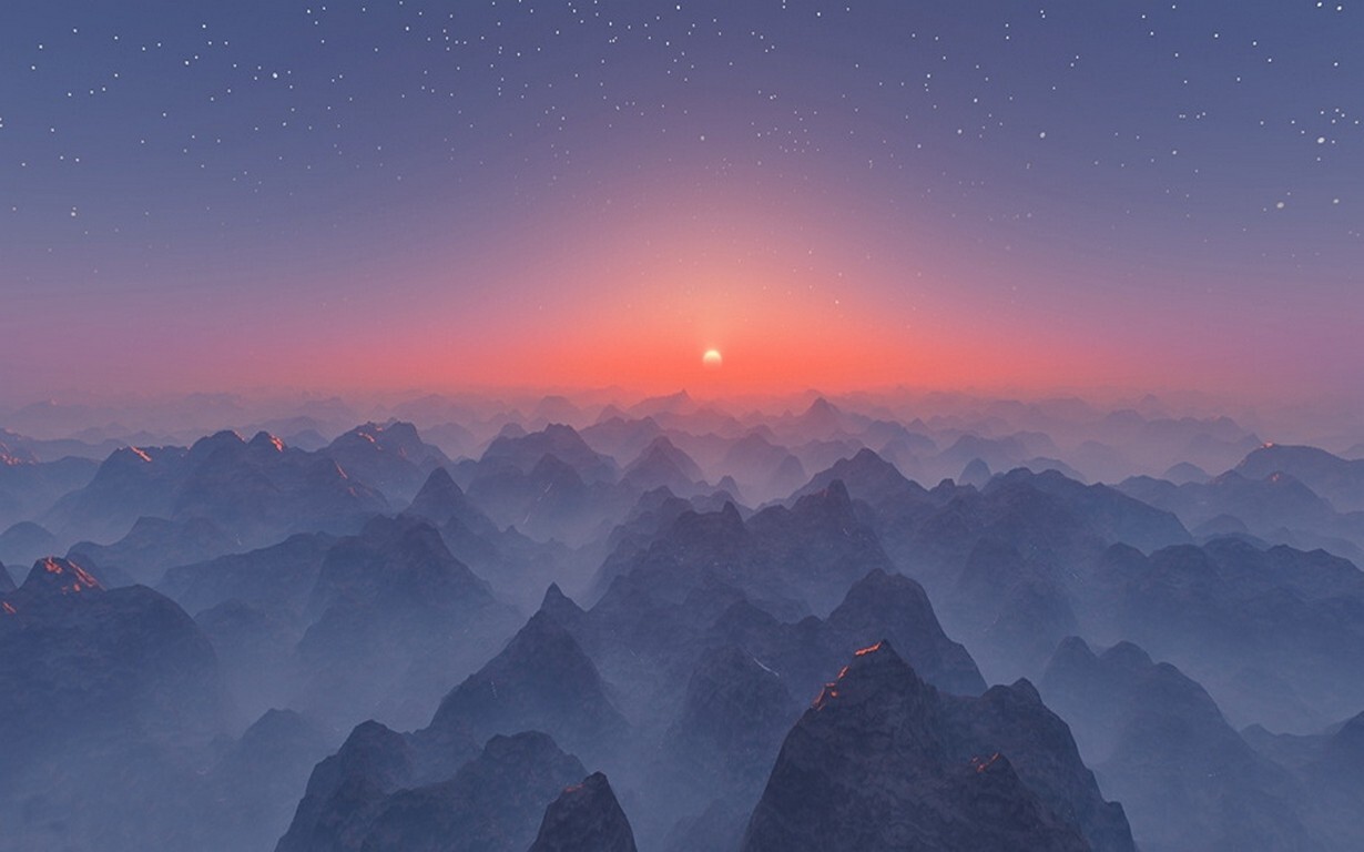 Landscape mist nature sunset mountains stars horizon Custom Gaming Mat Desk