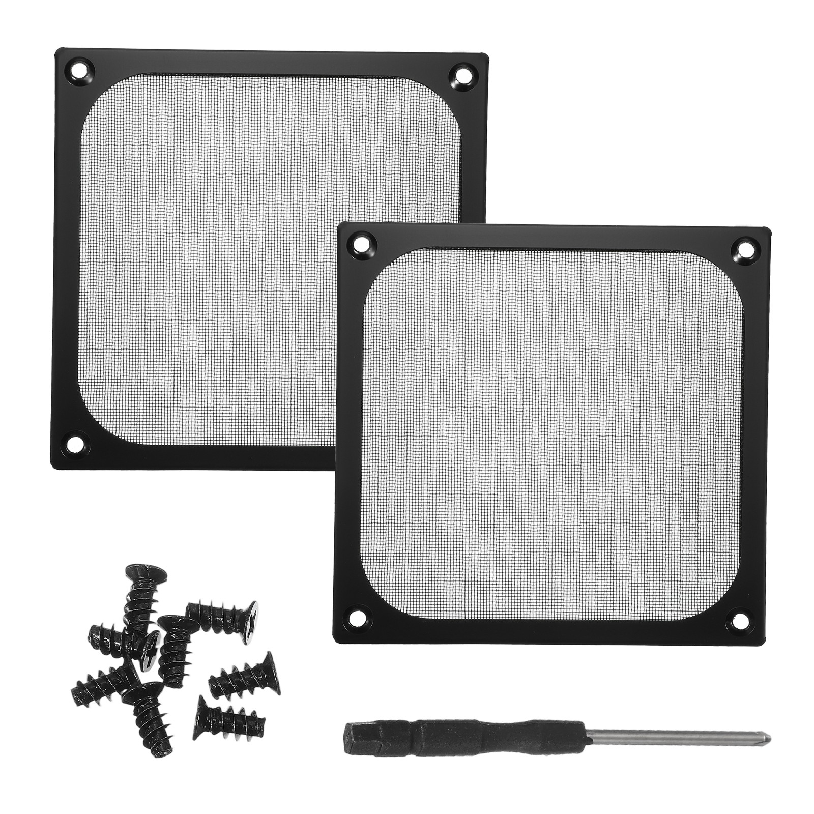 2Pcs 120mm Fan Filter Grills Aluminum Frame Mesh with Accessories Black