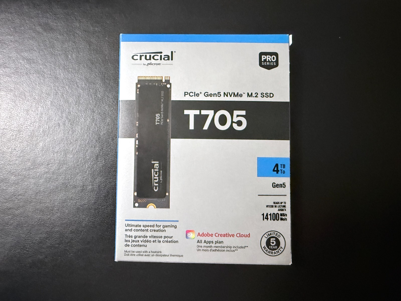 Crucial T705 M.2 2280 4TB PCIe 5.0 x4 NAND SSD CT4000T705SSD3, 100% Health