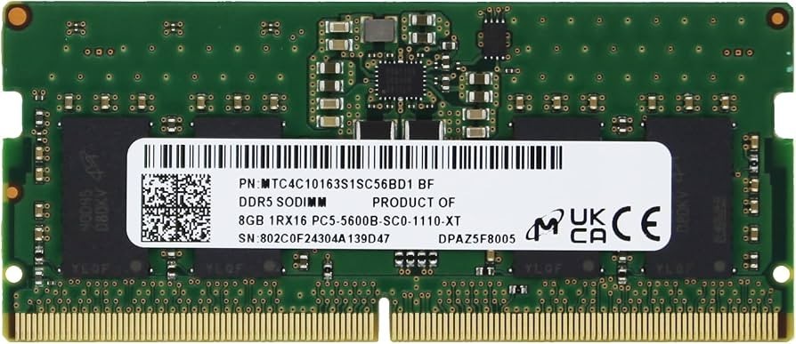 Micron 8GB (1x8GB) DDR5-5600 SODIMM Laptop RAM MTC4C10163S1SC56BD1