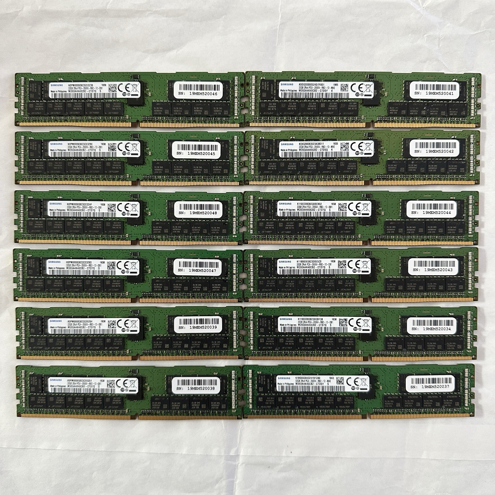 Lot of 12 - Samsung 32GB DDR4 SERVER RAM 2Rx4 PC4-2666V (TESTED)