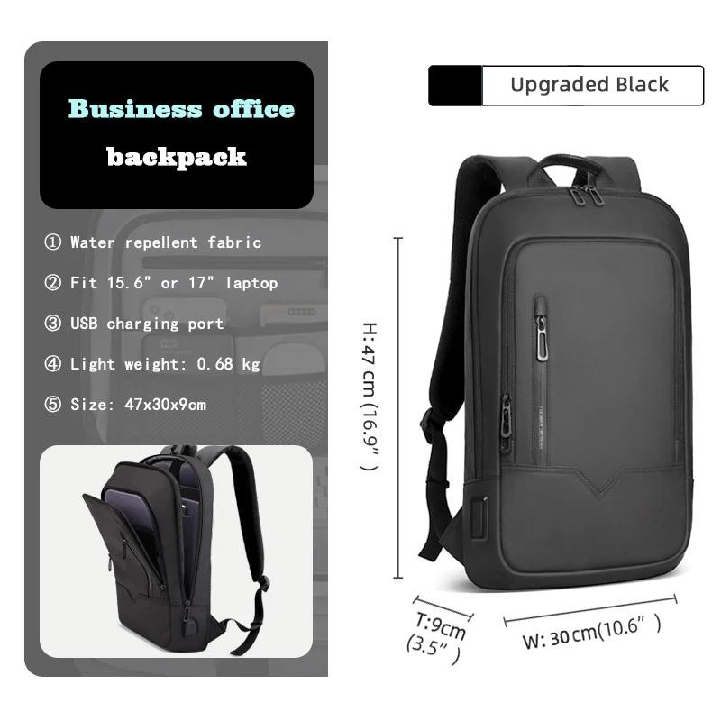 Hk Slim Waterproof Laptop Backpack 15.6" USB Charging Business Travel Bag