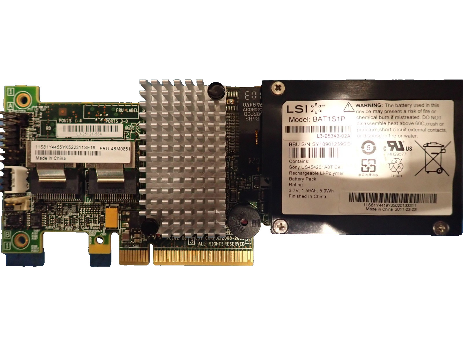 IBM 81Y4455 M5015 PCIE-X8 6 GB SAS/SATA Server Raid Controller Card
