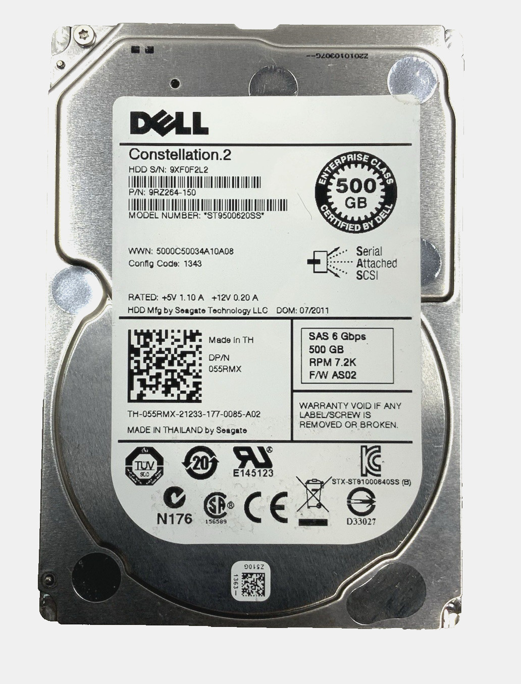 Seagate Constellation.2 | 500GB 6Gb/s SAS 2.5" HDD | ST9500620SS, 9RZ264-150