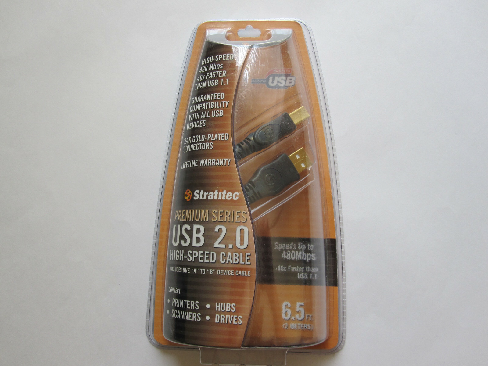 Stratitec Premium A-B High Speed USB 2.0 Cable 24K Gold Connectors 6.5ft (2M)