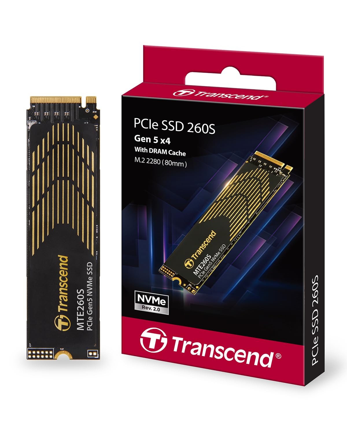 Transcend MTE260 1TB Gen5 SSD with Heatsink, Up to 14,000MB/s, 1TB, Black