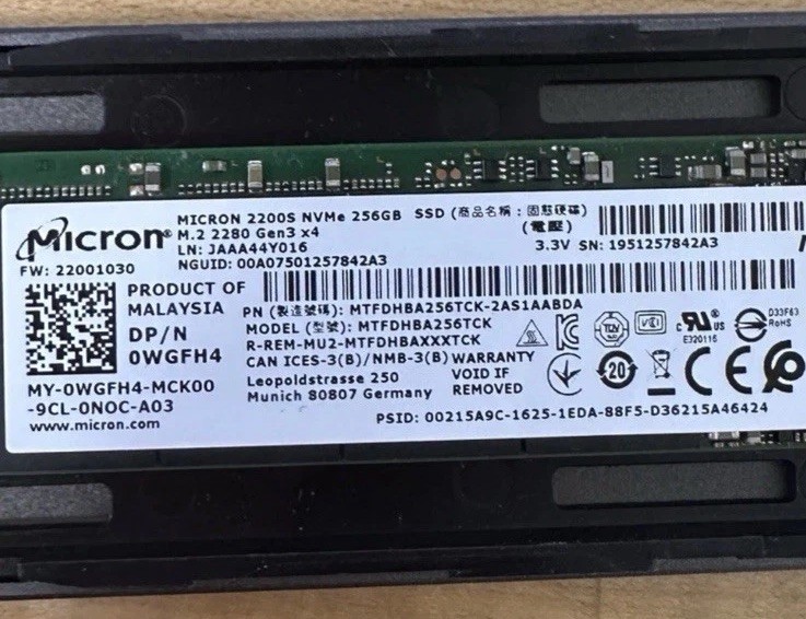 Micron 2200S 256GB M.2 2280 NVMe PCIe Gen3 x4 SSD MTFDHBA256TCK