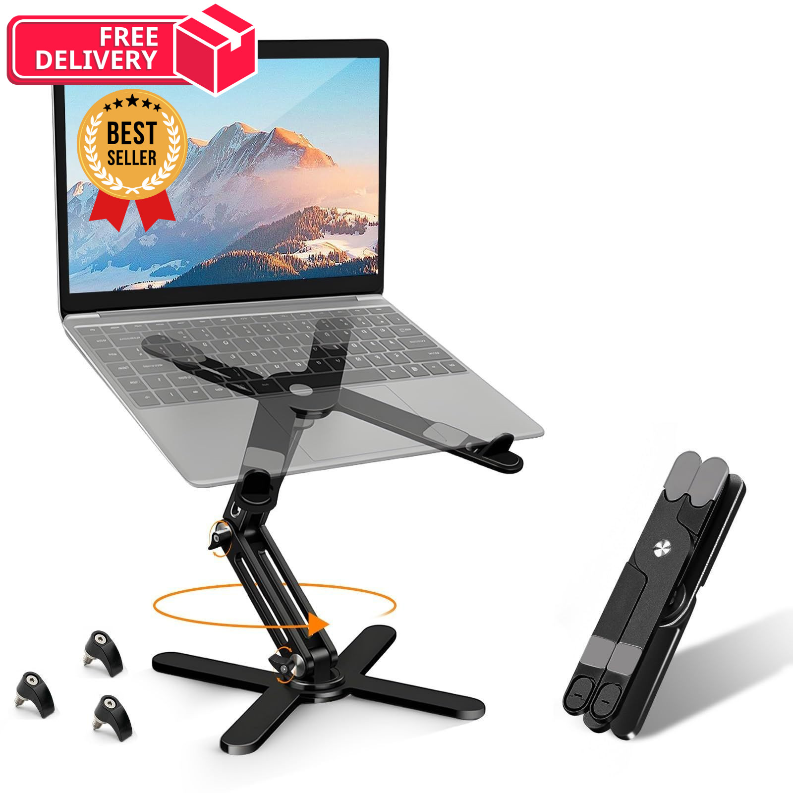 MOALLIA N86 360 Rotating Laptop Stand for Desk with Locking Knobs, Black