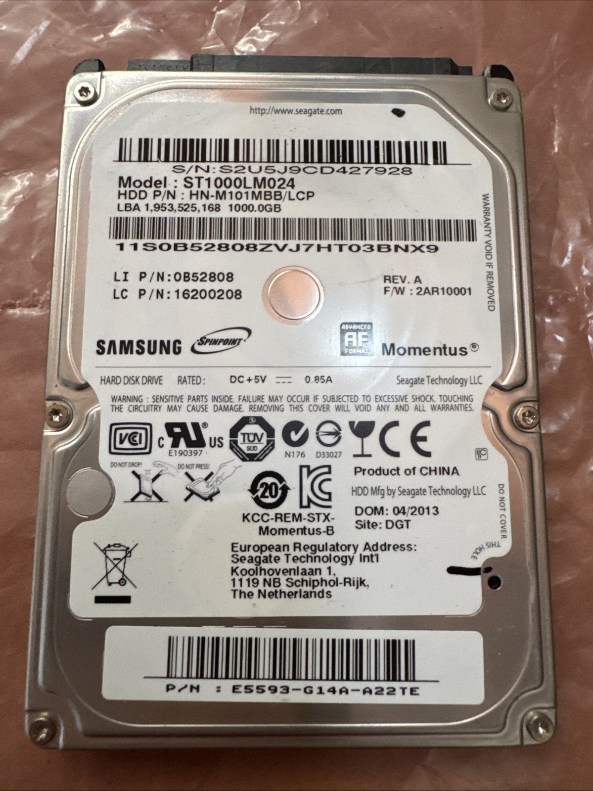 Seagate ST1000LM024 HN-M101MBB 1 TB 5400RPM SATA Internal Laptop HDD