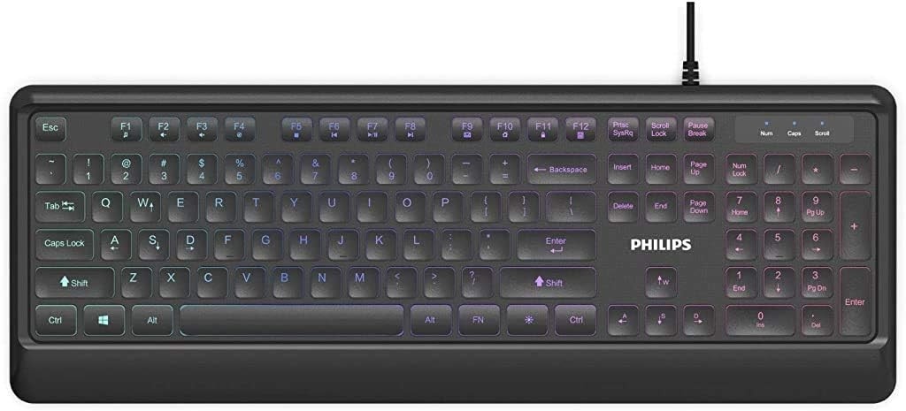 PHILIPS UltraSlim USB Keyboard Low-Profile Wired PC Keyboard RGB Backlit SPK8294