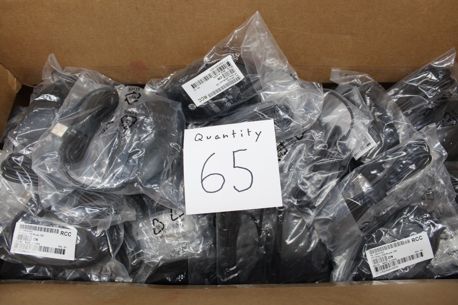 Lot of 65x HP Wired Desktop 320M Mouse Black USB L96910-001 NEW